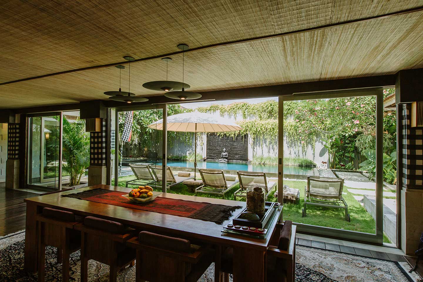 Open dining area facing the garden